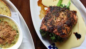 Grilled salmon over broccoli