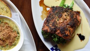 Grilled salmon over broccoli