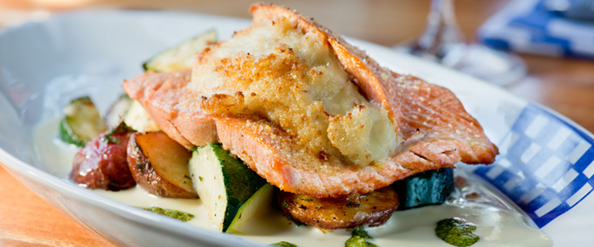 Duke's Seafood Stuffed Salmon Duke's Seafood Stuffed Salmon over Grilled Vegetables