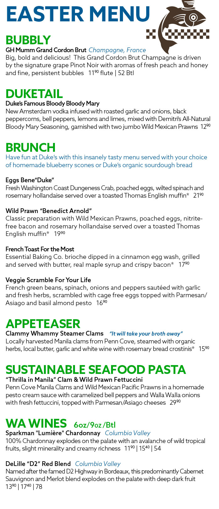 Easter Brunch Menu 2021