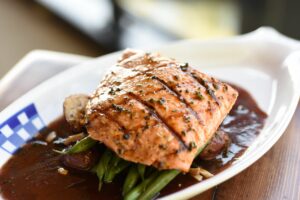 Duke's Salmon over Potatoes and Green Beans