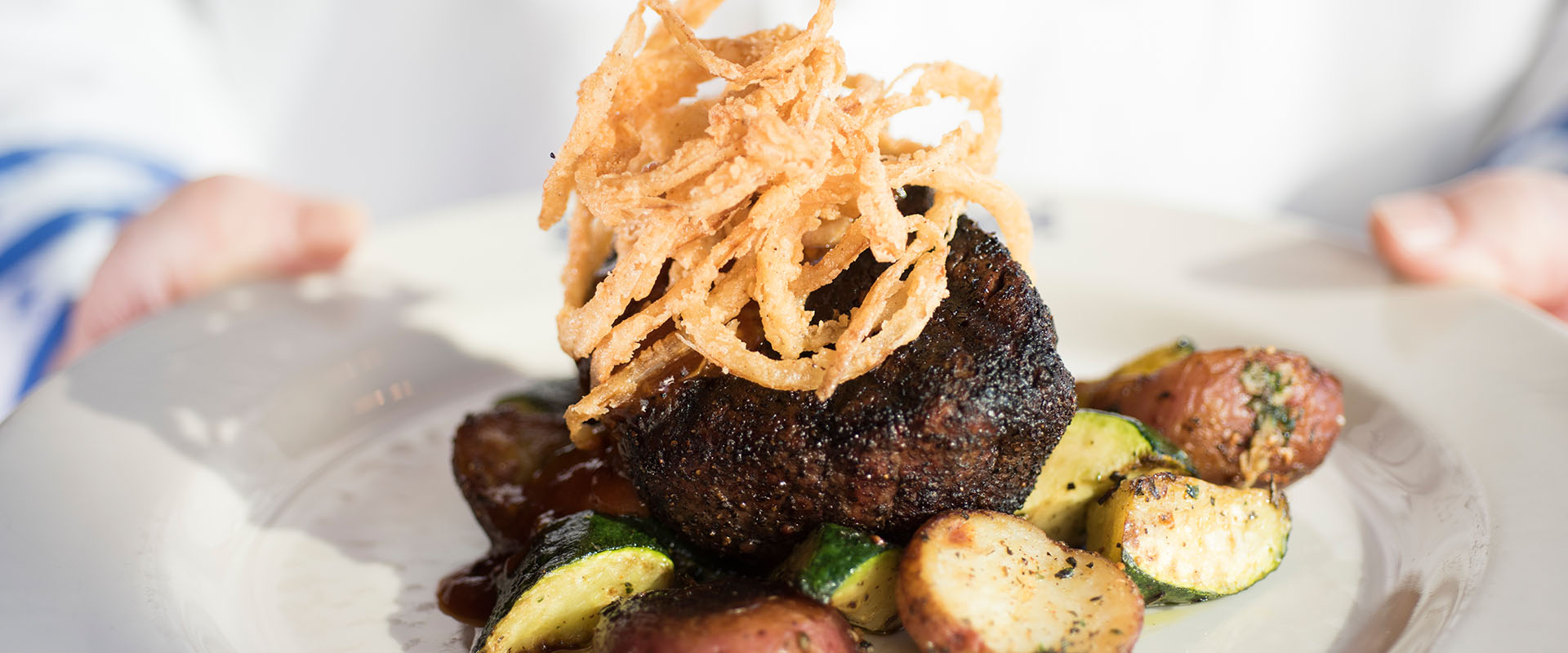 Filet Mignon and Potatos Duke's Seafood Filet Mignon with Seasoned Potatos